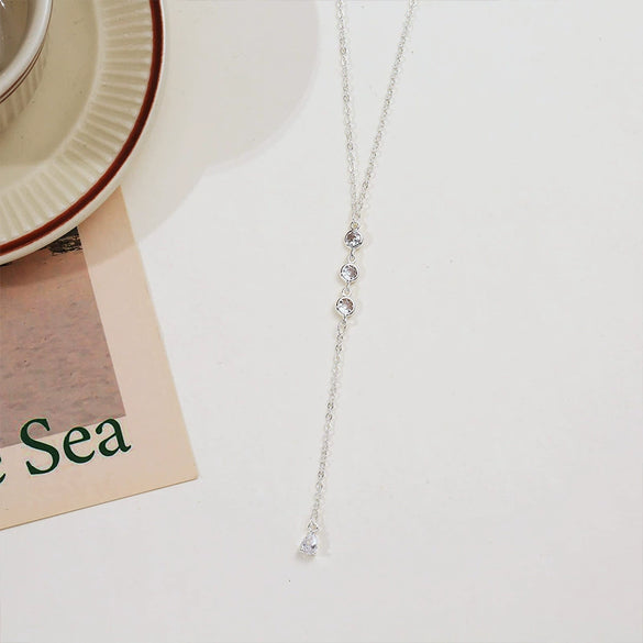 Wholesale Fashion Joker Necklace Copper Inlaid Zircon Geometric Y Shaped Clavicle Chain With Tassel Electroplated Women's Accessories