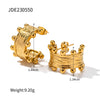 Wholesale Fashion 18K Gold Plated Stainless Steel C Shaped Wood Grain Pleated Earrings With Electroplating