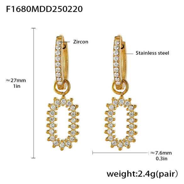 Wholesale Fashion Light Luxury Butterfly Zircon Pendant Earrings Stainless Steel Geometric Electroplated