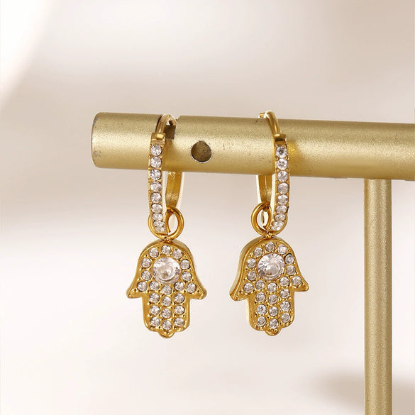 Wholesale Fashion Light Luxury Butterfly Zircon Pendant Earrings Stainless Steel Geometric Electroplated