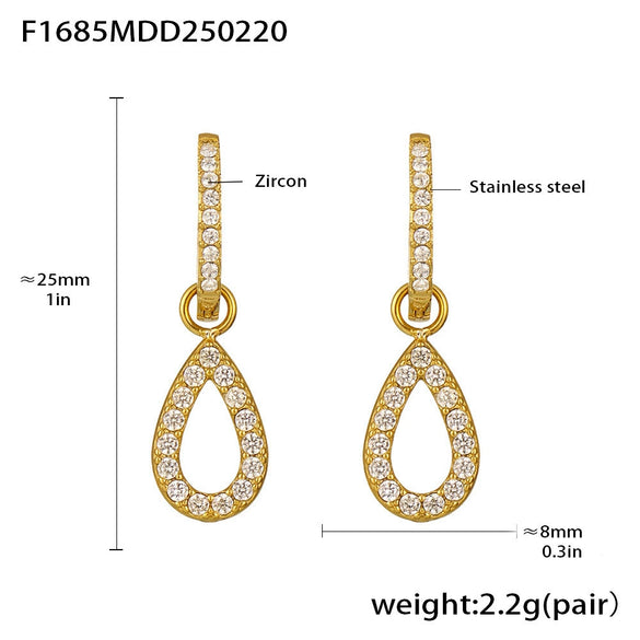 Wholesale Fashion Light Luxury Butterfly Zircon Pendant Earrings Stainless Steel Geometric Electroplated