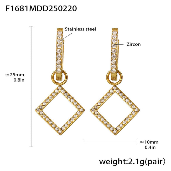 Wholesale Fashion Light Luxury Butterfly Zircon Pendant Earrings Stainless Steel Geometric Electroplated