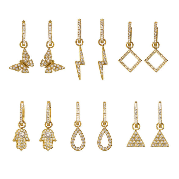 Wholesale Fashion Light Luxury Butterfly Zircon Pendant Earrings Stainless Steel Geometric Electroplated