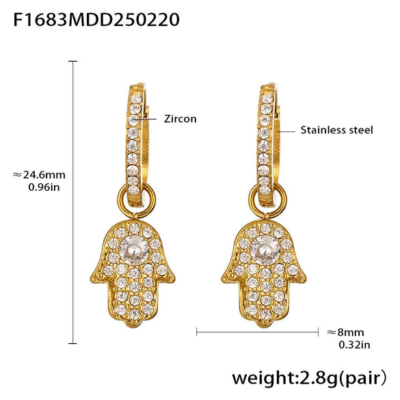 Wholesale Fashion Light Luxury Butterfly Zircon Pendant Earrings Stainless Steel Geometric Electroplated