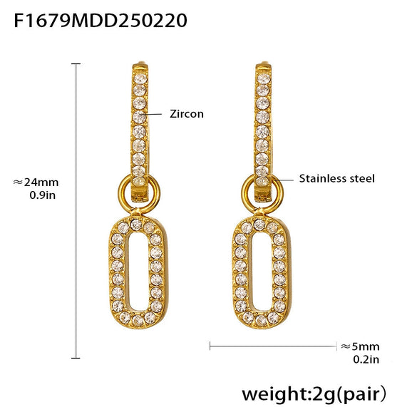 Wholesale Fashion Light Luxury Butterfly Zircon Pendant Earrings Stainless Steel Geometric Electroplated