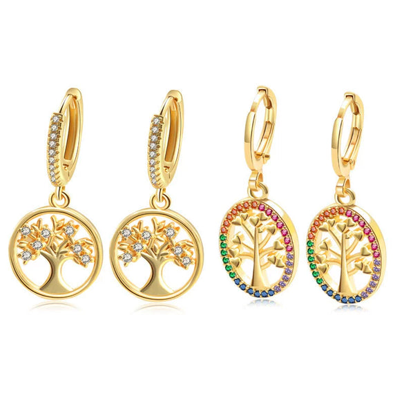 Wholesale Fashion Light Luxury Copper Electroplated Geometric Life Tree Earrings For Women