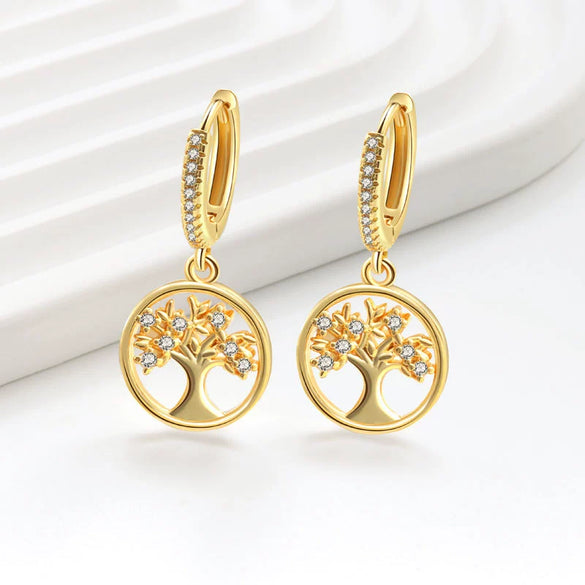 Wholesale Fashion Light Luxury Copper Electroplated Geometric Life Tree Earrings For Women