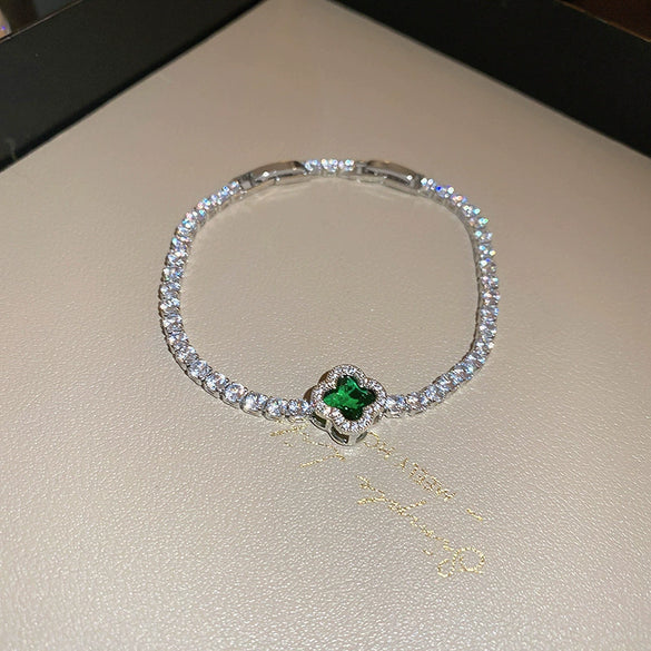 Wholesale Fashion Light Luxury Copper Electroplating Heart Pattern Zircon Flower Love Adjustable Women's Bracelet