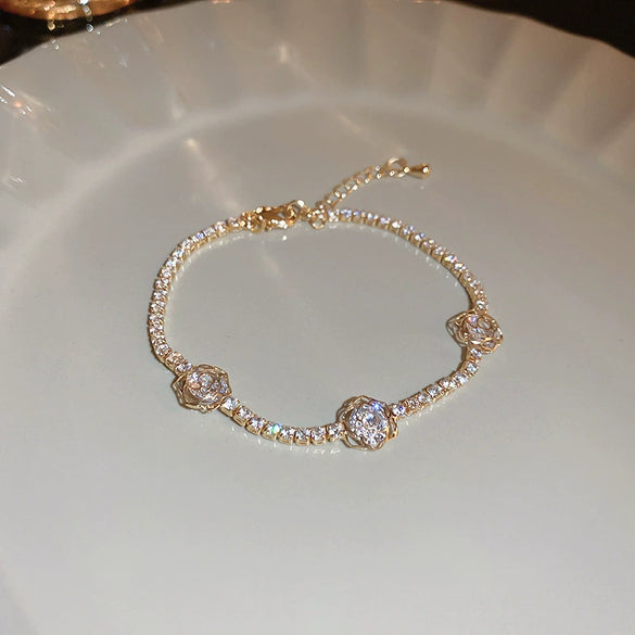 Wholesale Fashion Light Luxury Copper Electroplating Heart Pattern Zircon Flower Love Adjustable Women's Bracelet