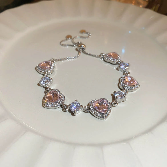 Wholesale Fashion Light Luxury Copper Electroplating Heart Pattern Zircon Flower Love Adjustable Women's Bracelet