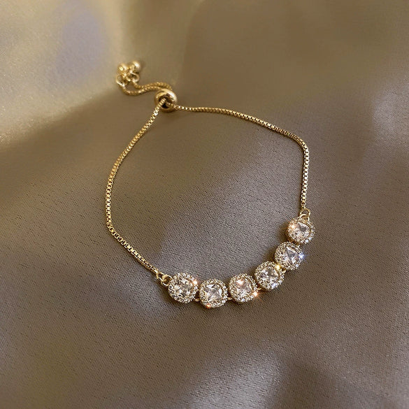 Wholesale Fashion Light Luxury Copper Electroplating Heart Pattern Zircon Flower Love Adjustable Women's Bracelet