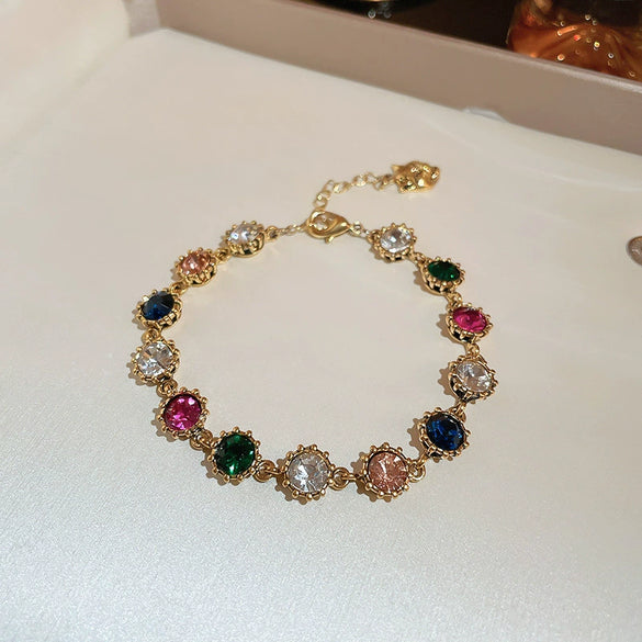 Wholesale Fashion Light Luxury Copper Electroplating Heart Pattern Zircon Flower Love Adjustable Women's Bracelet