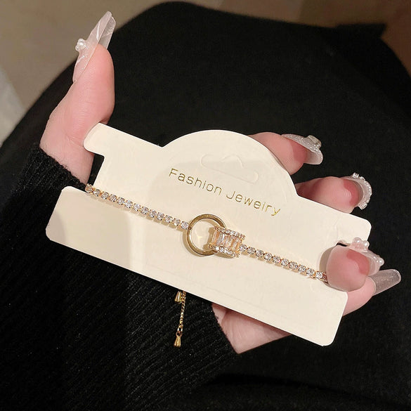 Wholesale Fashion Light Luxury Copper Electroplating Heart Pattern Zircon Flower Love Adjustable Women's Bracelet