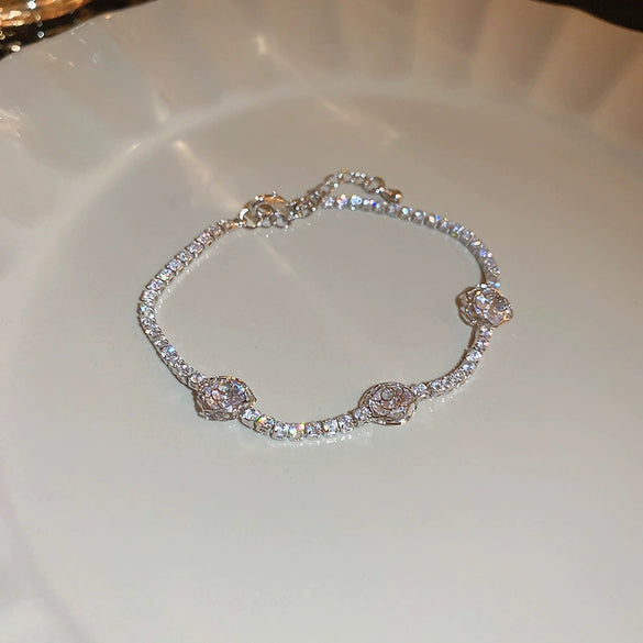 Wholesale Fashion Light Luxury Copper Electroplating Heart Pattern Zircon Flower Love Adjustable Women's Bracelet