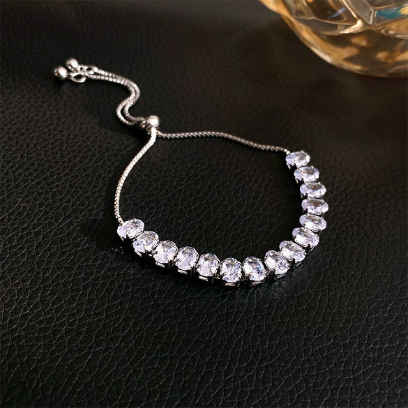 Wholesale Fashion Light Luxury Copper Electroplating Heart Pattern Zircon Flower Love Adjustable Women's Bracelet