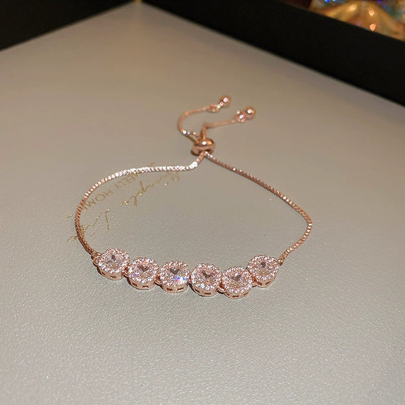 Wholesale Fashion Light Luxury Copper Electroplating Heart Pattern Zircon Flower Love Adjustable Women's Bracelet