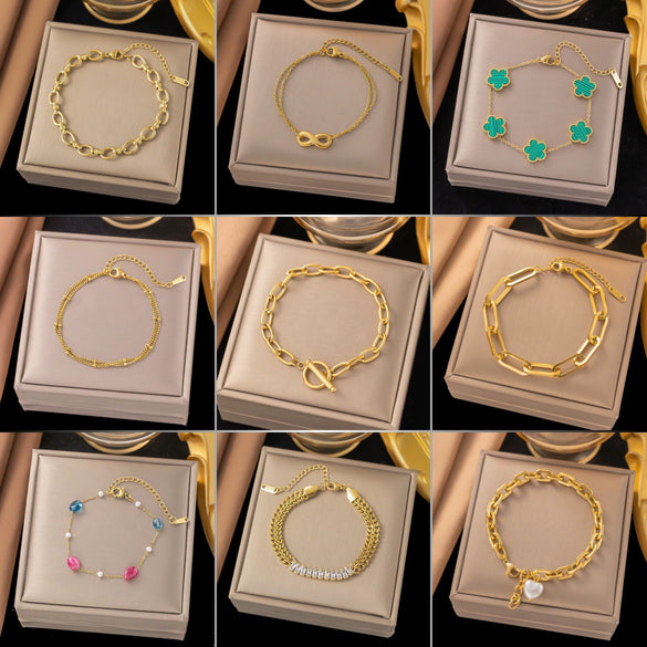 Wholesale Fashion Light Luxury Electroplated Stainless Steel Geometric And Heart Shape Bracelet For Women
