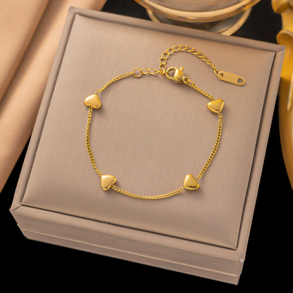 Wholesale Fashion Light Luxury Electroplated Stainless Steel Geometric And Heart Shape Bracelet For Women