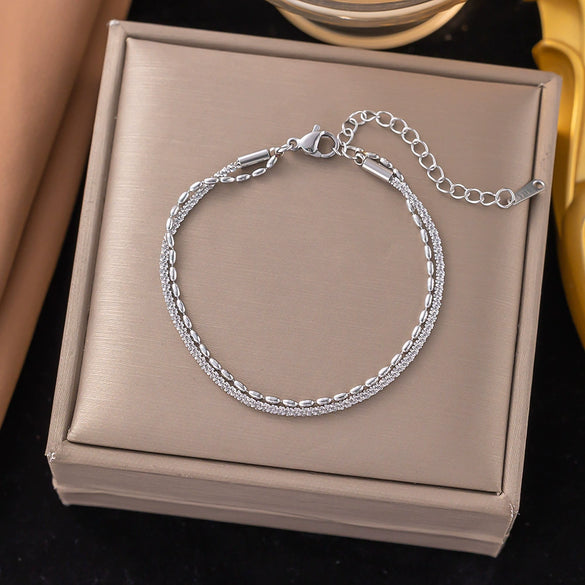 Wholesale Fashion Light Luxury Electroplated Stainless Steel Geometric And Heart Shape Bracelet For Women