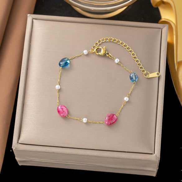 Wholesale Fashion Light Luxury Electroplated Stainless Steel Geometric And Heart Shape Bracelet For Women