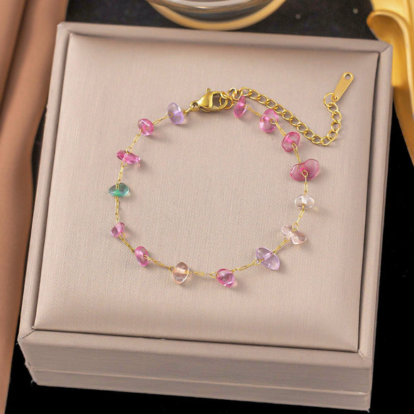 Wholesale Fashion Light Luxury Electroplated Stainless Steel Geometric And Heart Shape Bracelet For Women
