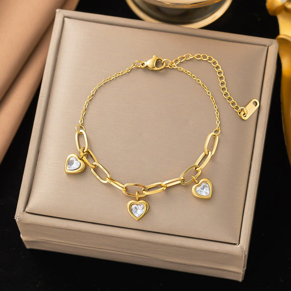 Wholesale Fashion Light Luxury Electroplated Stainless Steel Geometric And Heart Shape Bracelet For Women
