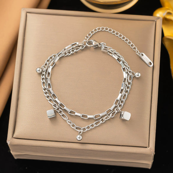 Wholesale Fashion Light Luxury Electroplated Stainless Steel Geometric And Heart Shape Bracelet For Women