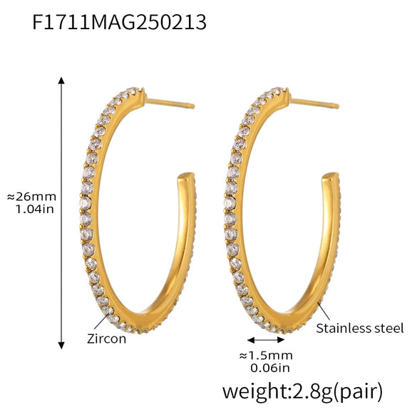 Wholesale Fashion Light Luxury Elegant Women's Titanium Steel Zircon Earrings With Geometric Design And Electroplating Treatment