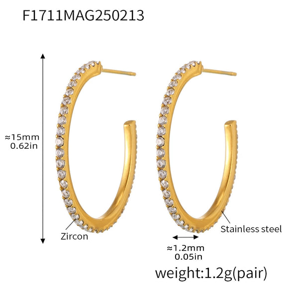 Wholesale Fashion Light Luxury Elegant Women's Titanium Steel Zircon Earrings With Geometric Design And Electroplating Treatment