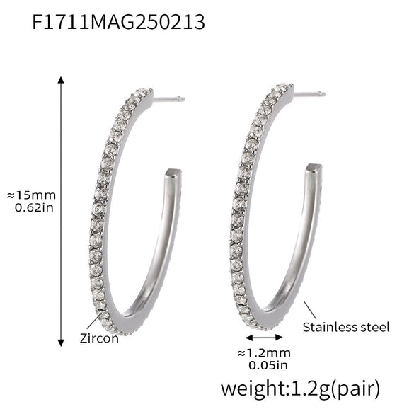 Wholesale Fashion Light Luxury Elegant Women's Titanium Steel Zircon Earrings With Geometric Design And Electroplating Treatment
