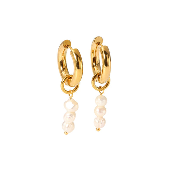 Wholesale Fashion Light Luxury Freshwater Pearl Stainless Steel Earrings With 18K Gold Plated Vacuum Real Gold Electroplating In Pvd Furnace