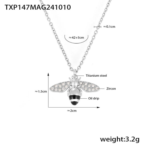 Wholesale Fashion Light Luxury Oil Dropping Zircon Hard Working Bee Double Layer Jewelry Set In Titanium Steel With Electroplating For Women