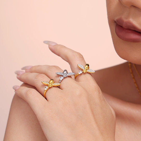 Wholesale Fashion Light Luxury Oil Dropping Zircon Hard Working Bee Double Layer Jewelry Set In Titanium Steel With Electroplating For Women
