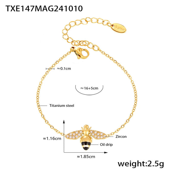 Wholesale Fashion Light Luxury Oil Dropping Zircon Hard Working Bee Double Layer Jewelry Set In Titanium Steel With Electroplating For Women