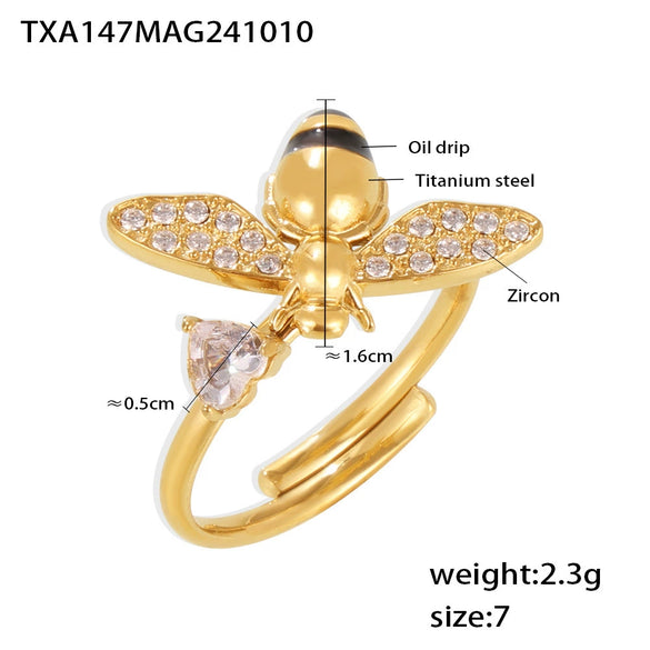 Wholesale Fashion Light Luxury Oil Dropping Zircon Hard Working Bee Double Layer Jewelry Set In Titanium Steel With Electroplating For Women