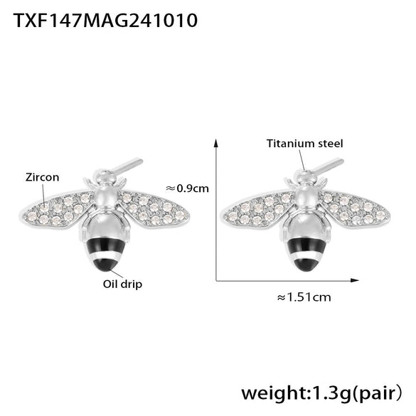 Wholesale Fashion Light Luxury Oil Dropping Zircon Hard Working Bee Double Layer Jewelry Set In Titanium Steel With Electroplating For Women