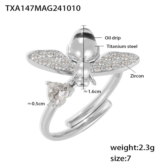 Wholesale Fashion Light Luxury Oil Dropping Zircon Hard Working Bee Double Layer Jewelry Set In Titanium Steel With Electroplating For Women