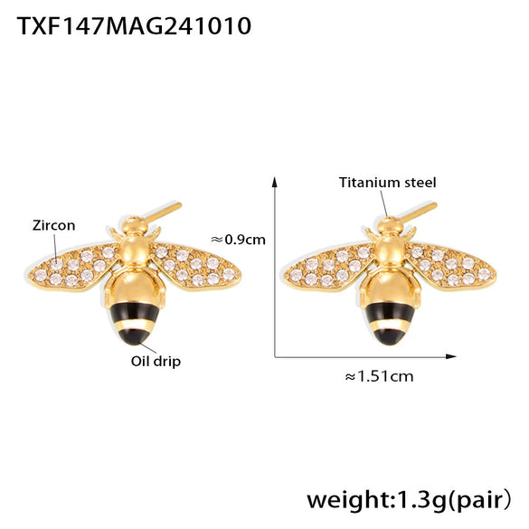 Wholesale Fashion Light Luxury Oil Dropping Zircon Hard Working Bee Double Layer Jewelry Set In Titanium Steel With Electroplating For Women