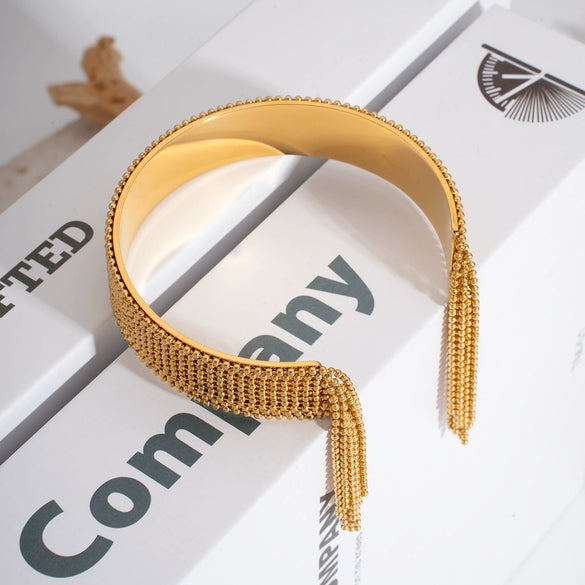 Wholesale Fashion Light Luxury Tassel Open Bracelet Stainless Steel With Pvd Furnace Vacuum Real Gold Plating