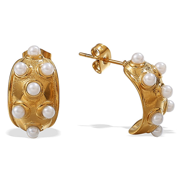 Wholesale Fashion Light Luxury 316L Stainless Steel Inlaid Imitation Pearl Earrings With Electroplating For Women