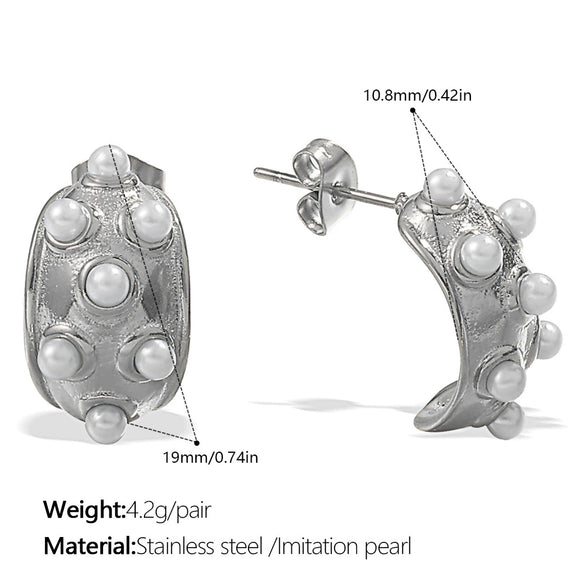Wholesale Fashion Light Luxury 316L Stainless Steel Inlaid Imitation Pearl Earrings With Electroplating For Women