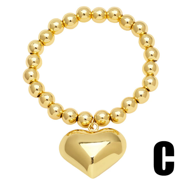 Wholesale Fashion Love Beaded Copper Heart Shaped Gold Plated Electroplated Women's Bracelet