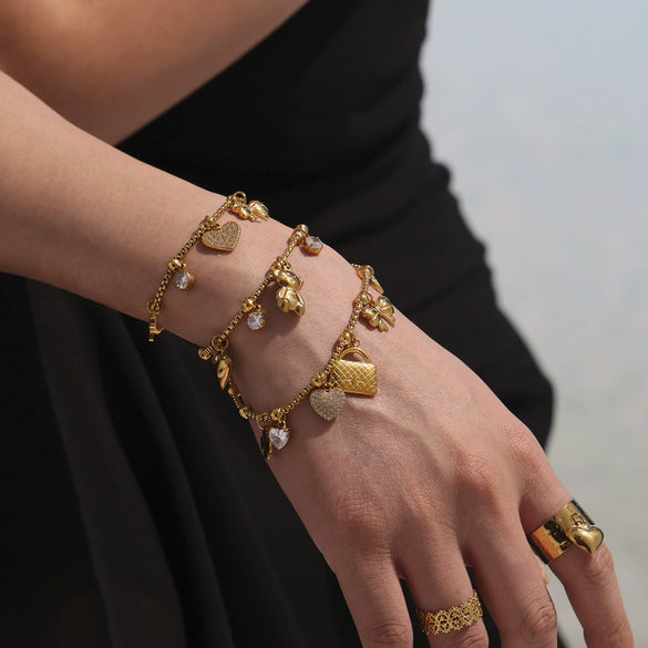 Wholesale Fashion Love Bow Geometric Stainless Steel Multi Accessory Bracelet And Anklet With Electroplating For Women
