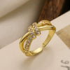 Wholesale Fashion Luxury Copper 18K Gold Plated Zircon Geometric Open Ring For Women Micropaved