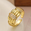 Wholesale Fashion Luxury Copper 18K Gold Plated Zircon Geometric Open Ring For Women Micropaved