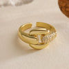 Wholesale Fashion Luxury Copper 18K Gold Plated Zircon Geometric Open Ring For Women Micropaved