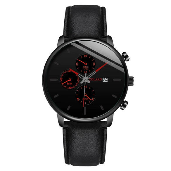 Wholesale Fashion Men's Alloy Case Leather Strap Quartz Watch With Round Dial