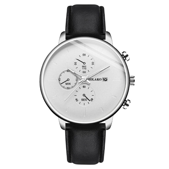 Wholesale Fashion Men's Alloy Case Leather Strap Quartz Watch With Round Dial