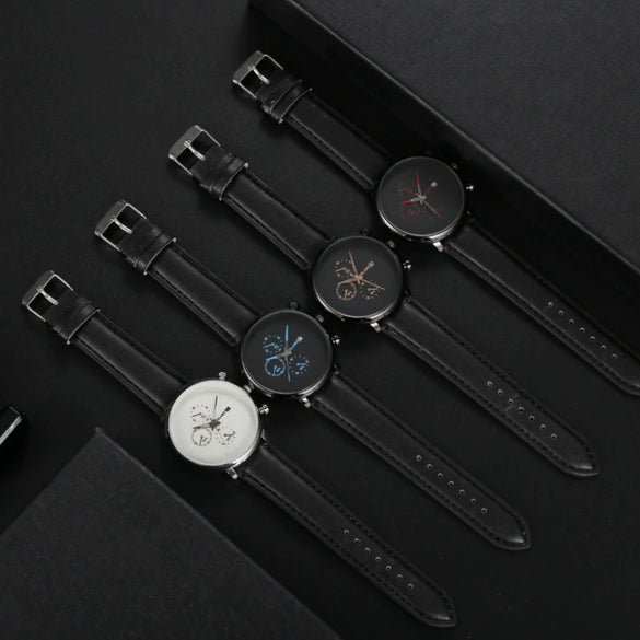 Wholesale Fashion Men's Alloy Case Leather Strap Quartz Watch With Round Dial