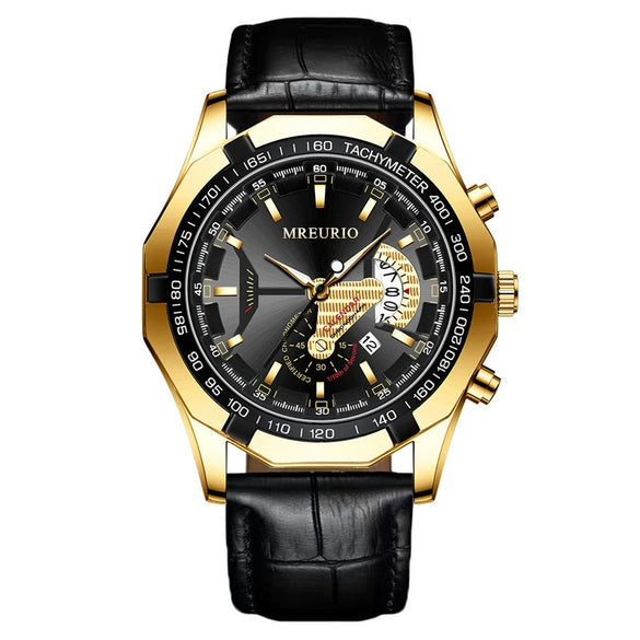 Wholesale Fashion Men's Nonmechanical Watch With Round Dial Alloy Case Imitation Leather Strap And Stainless Steel Buckle